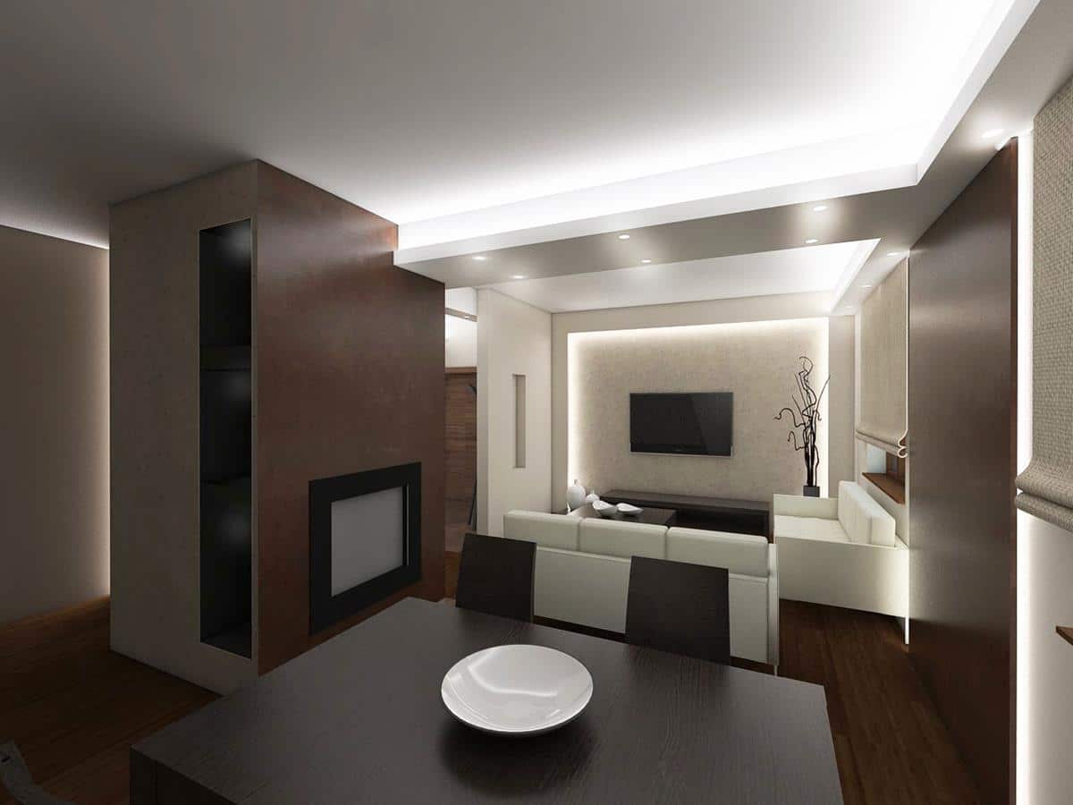 nowoczesne wnętrza domów wizualizacje salon z kominkiem