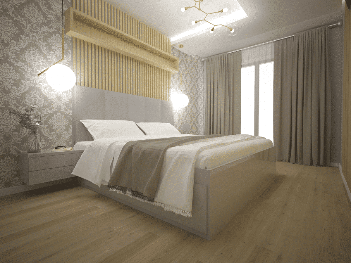 Projekty wnętrz domów jednorodzinnych - sypialnia w apartamencie
