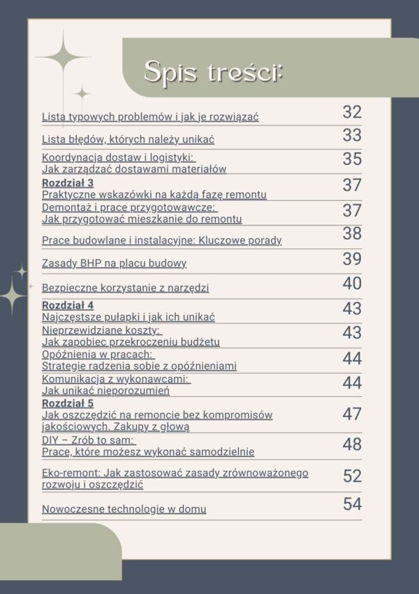 spis tresci 2 poradnik remontowy Ebook Zaplanuj Swoj Remont Jak Uniknac Najczestszych Bledow i Oszczedzic Tysiace